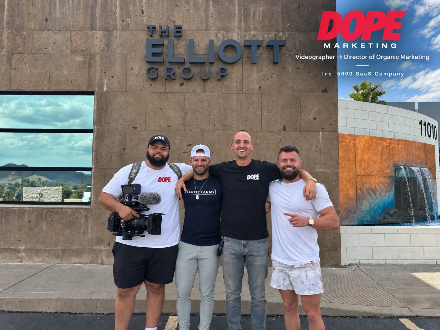 John Hunter Jr. filming with the DOPE Marketing team outside The Elliott Group, a Inc. 5000 SaaS company